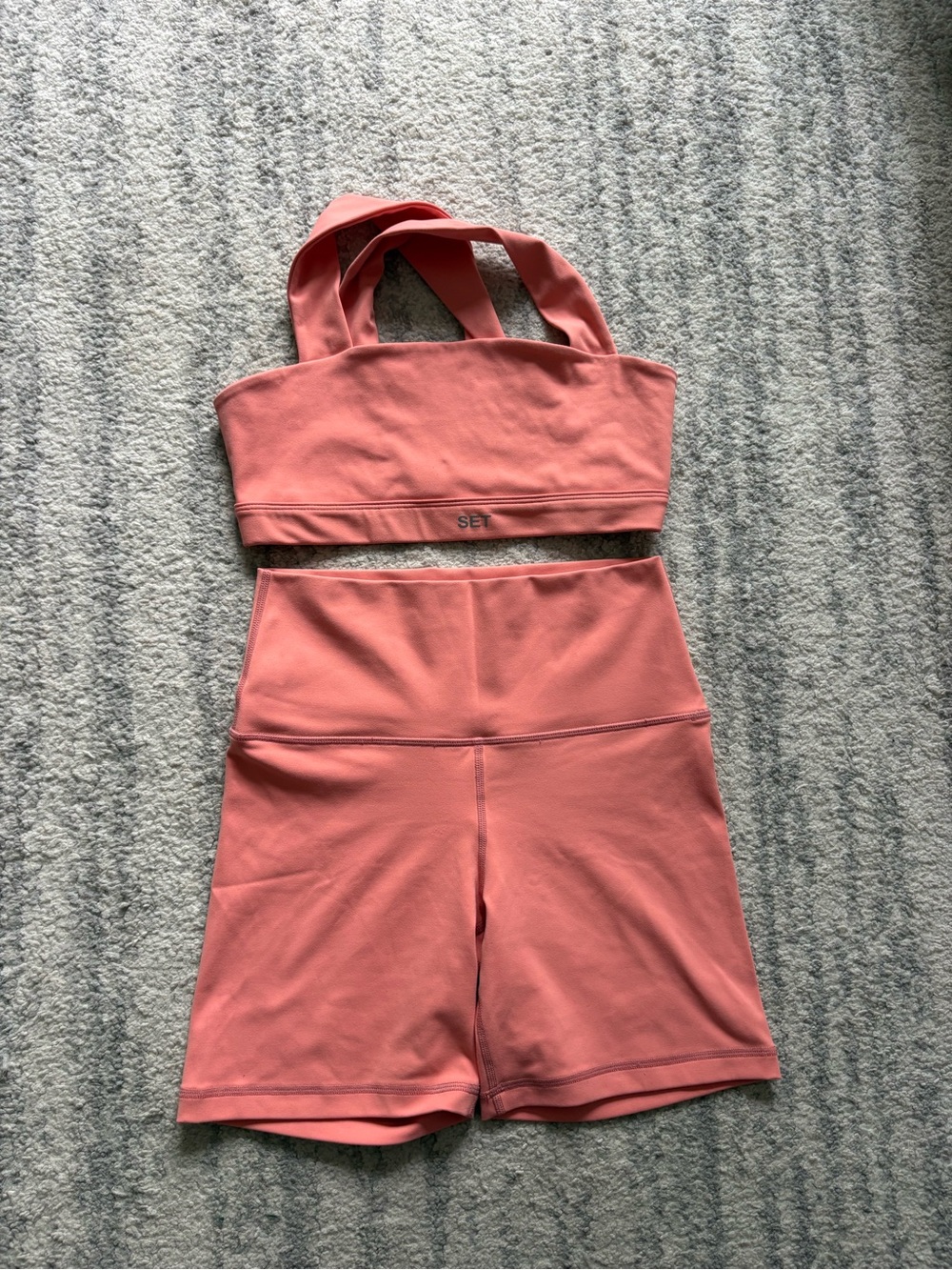 SET Active Coral Pink Sports Bra and Biker Shorts Set